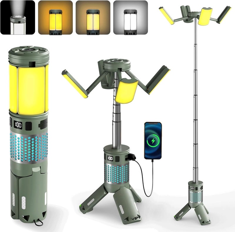 Tesmax Telescopic Camping Lights, Rechargeable Camping Lights with Stand,12000mAh Collapsible Camping Lanterns, Magnetic Base Portable Flashlights IPX5 Waterproof for Camping,Hiking,Emergency Use - Image 1